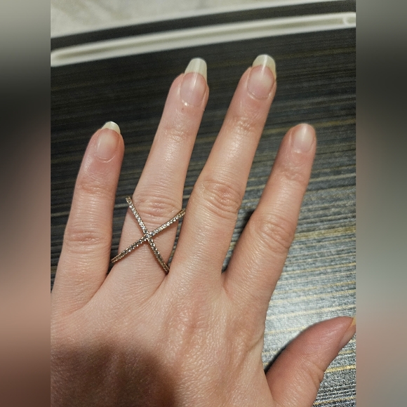 Jewelry - Rose Gold and Crystal Stone X Shaped Statement Ring